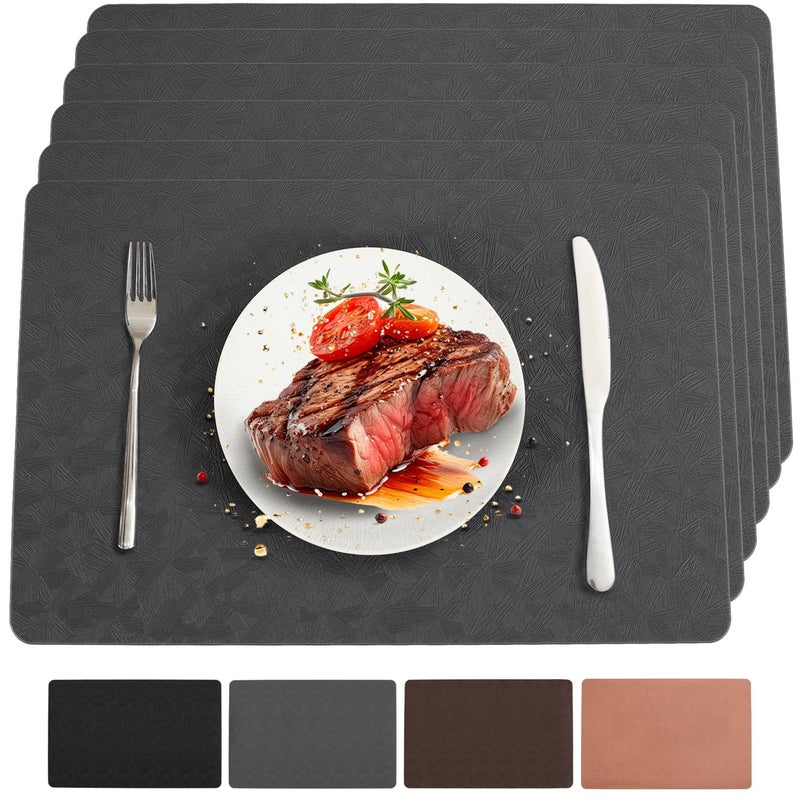Bxzandya Vinyl Placemats Set of 6 Heat Resistant Easy Clean Non-Slip Place Mats for Dining Table Faux Leather Waterproof Stain Resistant Wipeable Washable PVC Table Mats(6, Gray) - Image 1
