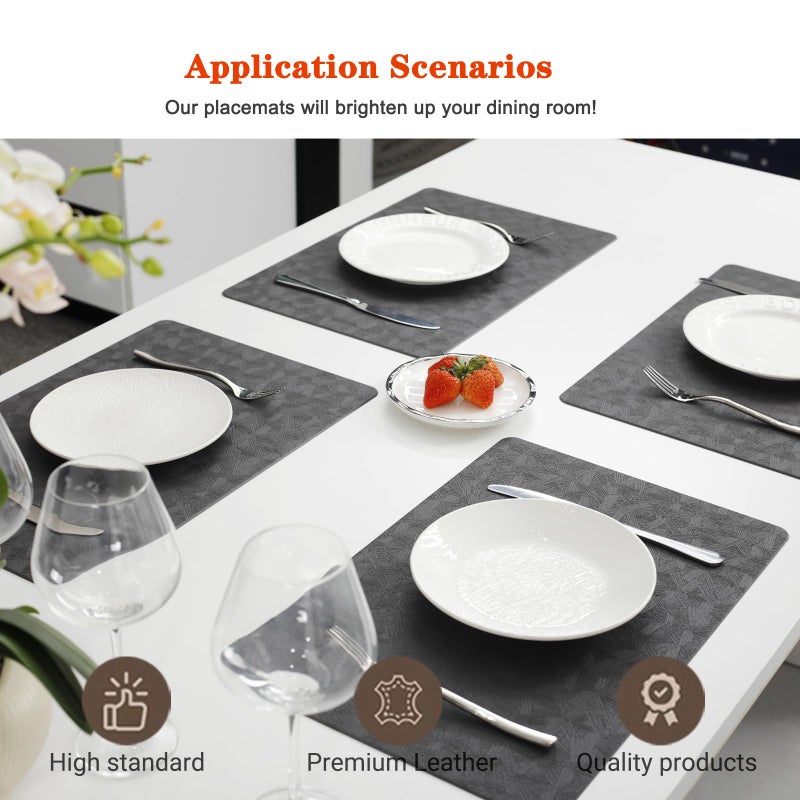 Bxzandya Vinyl Placemats Set of 6 Heat Resistant Easy Clean Non-Slip Place Mats for Dining Table Faux Leather Waterproof Stain Resistant Wipeable Washable PVC Table Mats(6, Gray) - Image 2