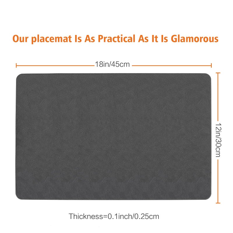 Bxzandya Vinyl Placemats Set of 6 Heat Resistant Easy Clean Non-Slip Place Mats for Dining Table Faux Leather Waterproof Stain Resistant Wipeable Washable PVC Table Mats(6, Gray) - Image 3