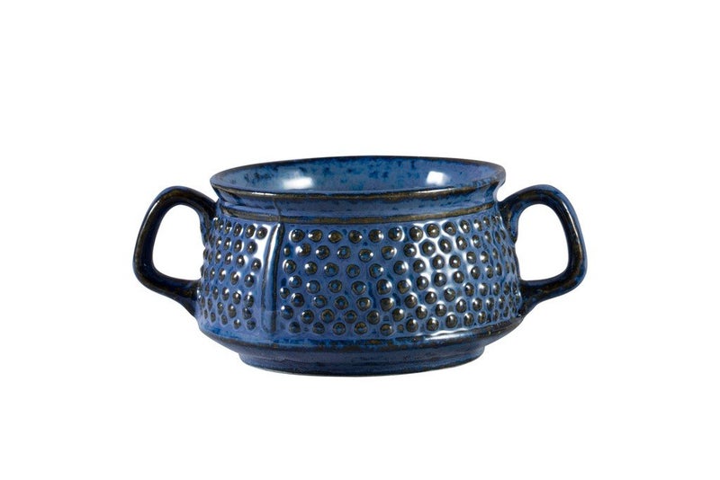 Caffeine Ceramic Handmade Blue Bubble Double Handled Soup Bowl Set of 4 - Image 2