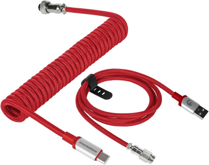 MAMBASNAKE كابل USB-C ملفوف من MAMBASNAKE للوحة مفاتيح الألعاب، مضفر من النايلون مع موصل طيار معدني قابل للفصل، نوع C فائق السرعة مع معدل إرجاع 8 كيلوهرتز، طول 4.92 قدم (C01Pro/أحمر) - Image 1