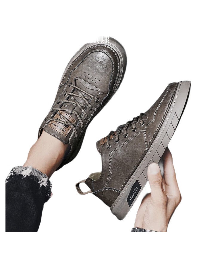 YEARCON Men'S Casual Shoes Cowhide Sports Board Shoes All-Match Lace-Up Soft Bottom Shoes Men E53304359 Chestnut Brown 41 - Image 2