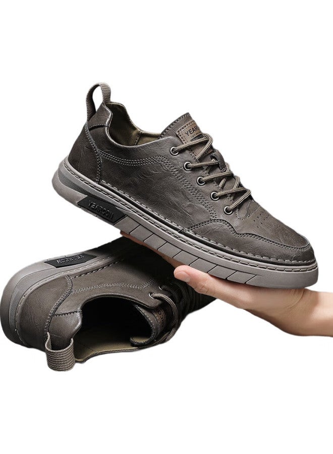 YEARCON Men'S Casual Shoes Cowhide Sports Board Shoes All-Match Lace-Up Soft Bottom Shoes Men E53304359 Chestnut Brown 41 - Image 3