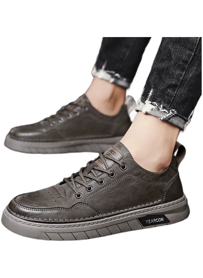 YEARCON Men'S Casual Shoes Cowhide Sports Board Shoes All-Match Lace-Up Soft Bottom Shoes Men E53304359 Chestnut Brown 41 - Image 1