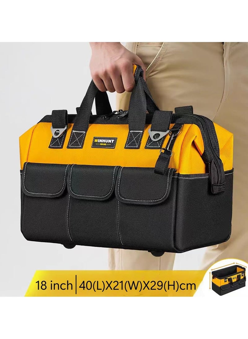 Tool Bag, 18 Inch Waterproof Hand Tools Organizer Bag, Oxford Cloth, Multiple Pockets, Great for Construction Electricians Carpentry and DIY Enthusiasts