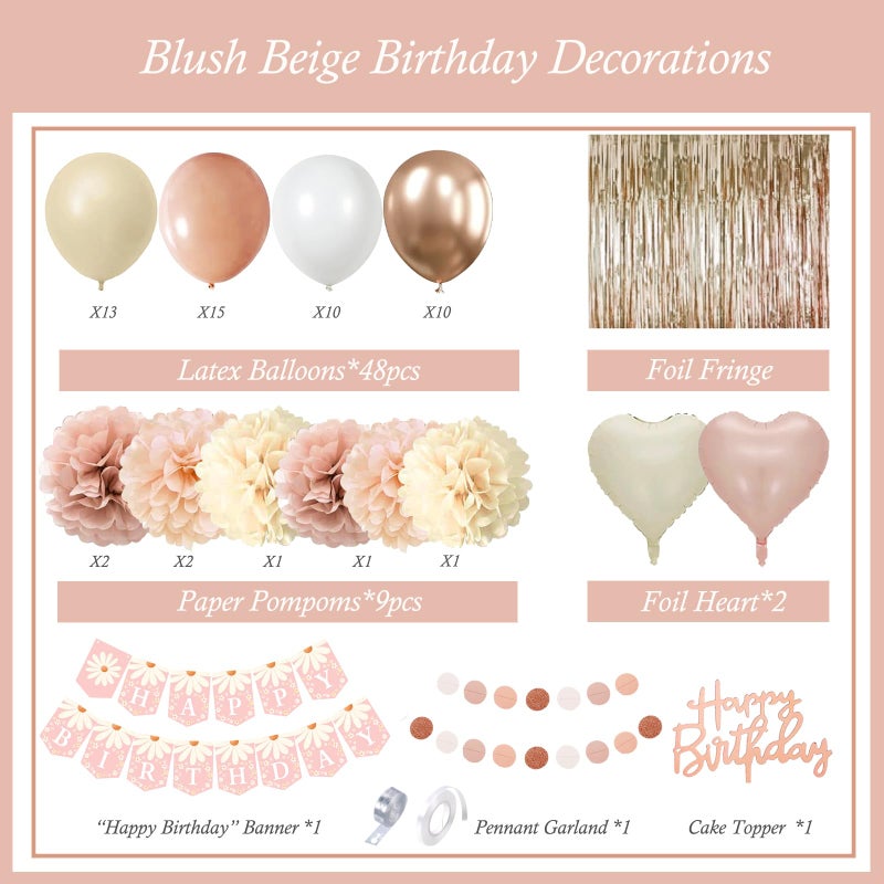 Aurasys Blush Beige Birthday Decorations, Party DÃ©cor for Women, Boho Party Decorations, Daisy Flower Birthday Banner, Champagne Fringe Curtain - Image 2