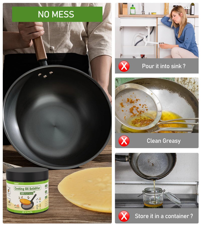 يو لوف إم في Cooking Oil Solidifier، يجمد حتى 40 كوب من الفوضى، مسحوق تجميد زيت الطهي المستخدم 100% نباتي، صلب للتخلص من الدهون في المطبخ - Image 2