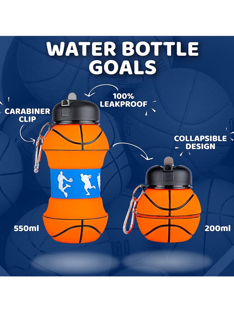SOLARAE Sports Water Bottle, Kids Water Bottles Collapsible Basketball Shaped Design Portable Reusable Eco-friendly Shockproof Birthday Gifts For Boys Girls for School Travel Gym Leak Proof BPA Free 550ml - Image 3