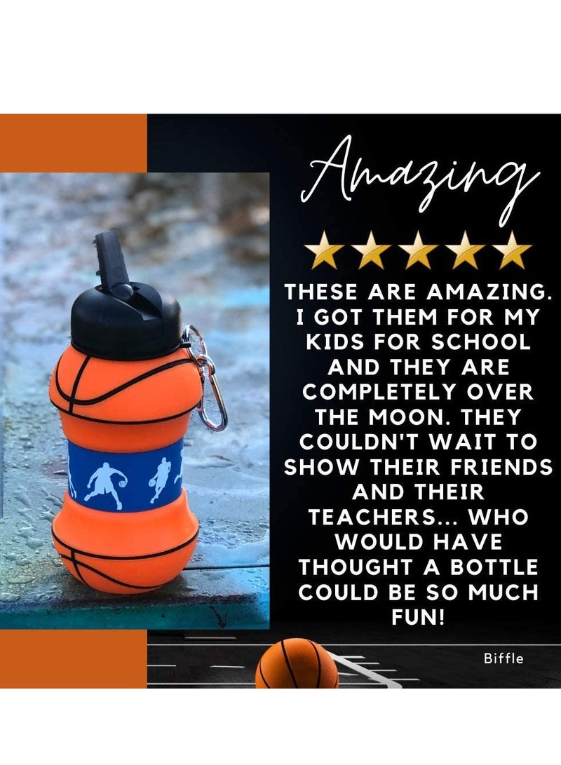 SOLARAE Sports Water Bottle, Kids Water Bottles Collapsible Basketball Shaped Design Portable Reusable Eco-friendly Shockproof Birthday Gifts For Boys Girls for School Travel Gym Leak Proof BPA Free 550ml - Image 5