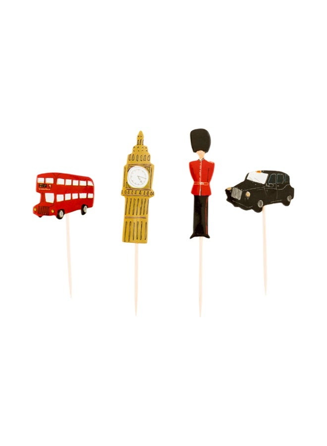 Restaurantware Top Cake London Cake Toppers, 24 Piece Assorted British Cupcake Toppers - For Birthday Parties, Weddings, Or Baby Showers, England Theme Cake Decorations, Paper British Toothpicks  - Image 1