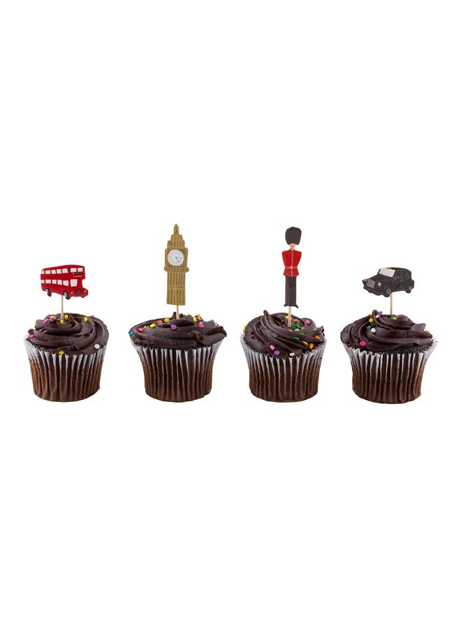 Restaurantware Top Cake London Cake Toppers, 24 Piece Assorted British Cupcake Toppers - For Birthday Parties, Weddings, Or Baby Showers, England Theme Cake Decorations, Paper British Toothpicks  - Image 2