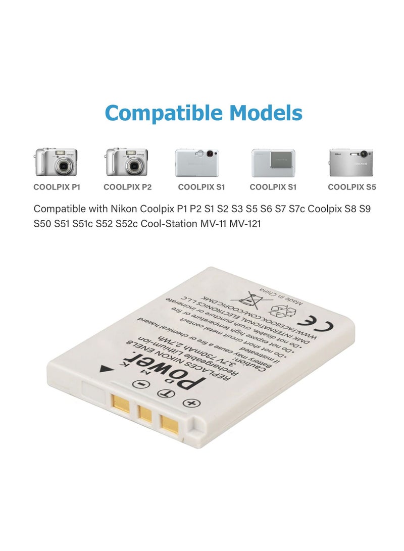 DMK Power بطارية كاميرا DMK Power EN-EL8 بسعة 730mAh مع شاحن TC600C متوافق مع نيكون كولبيكس P1 P2 S1 S2 S3 S5 S6 S7 S7c كولبيكس S8 S9 S50 S51 S51c S52 S52c كول-ستايشن MV-11 MV-121 - Image 4