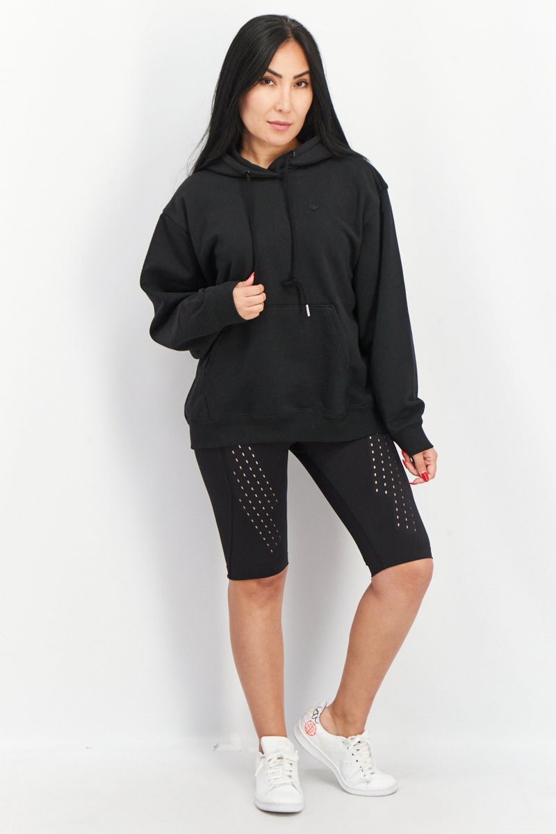 Adidas سويت شيرت رياضي نسائي بغطاء رأس وأكمام طويلة، أسود - Image 3