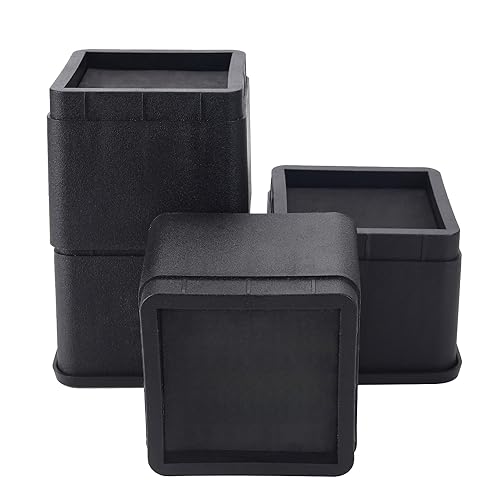 BTSD-home BTSDhome Adjustable Bed Risers 3 or 6 Inch Heavy Duty Stackable Furniture Risers for College Dorm Bed Sofa Table Couch Chair Bed Raisers Blocks 4 Pack Black 