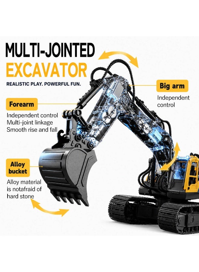Remote Control Excavator Toy with Large Operation Console, 15-Channel 2.4GHz RC Construction Vehicle Digger for Kids & Adults Ages 8+, Die-Cast Metal Bucket Heavy Duty Crawler Truck, Birthday Gift - Image 2