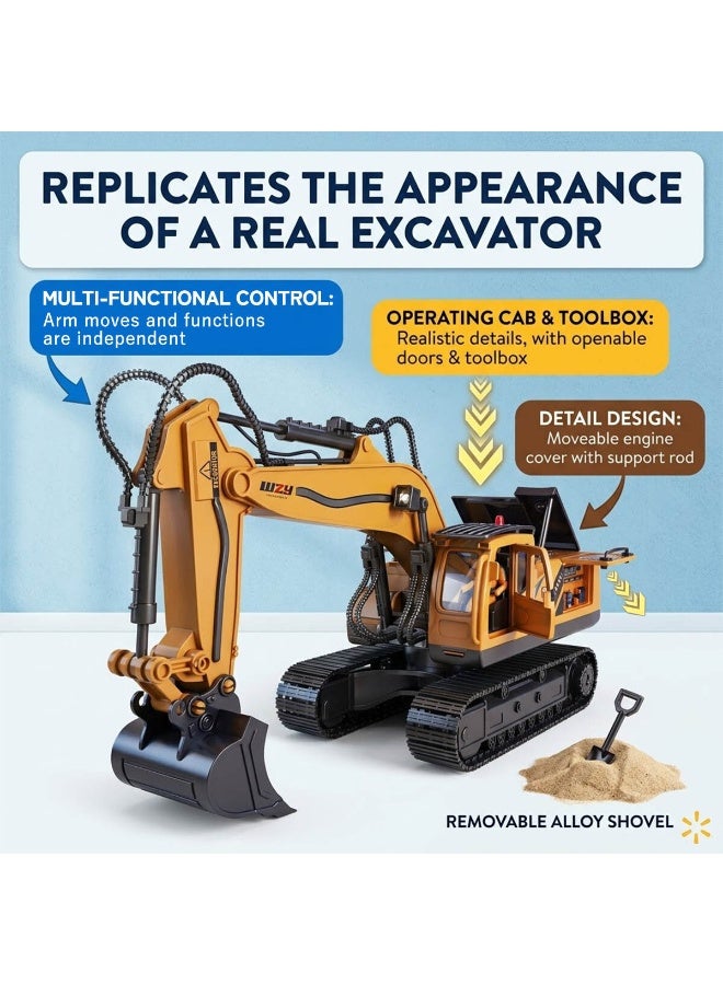 Remote Control Excavator Toy with Large Operation Console, 15-Channel 2.4GHz RC Construction Vehicle Digger for Kids & Adults Ages 8+, Die-Cast Metal Bucket Heavy Duty Crawler Truck, Birthday Gift - Image 3