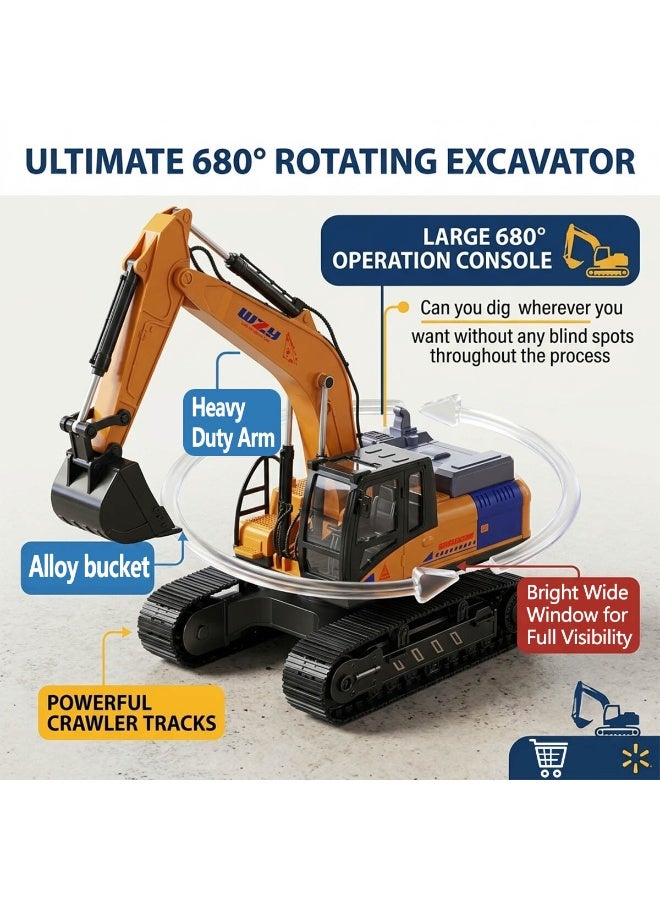 Remote Control Excavator Toy with Large Operation Console, 15-Channel 2.4GHz RC Construction Vehicle Digger for Kids & Adults Ages 8+, Die-Cast Metal Bucket Heavy Duty Crawler Truck, Birthday Gift - Image 5