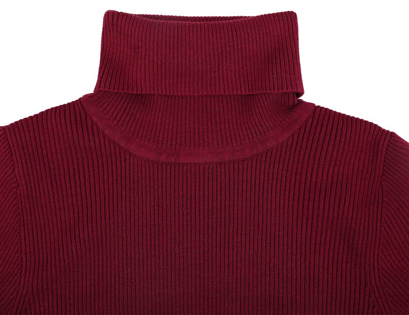 PrettyGuide Women Slim Fit Ribbed Turtleneck Long Sleeve Midi Knit Sweater Dress Burgundy M - Image 5