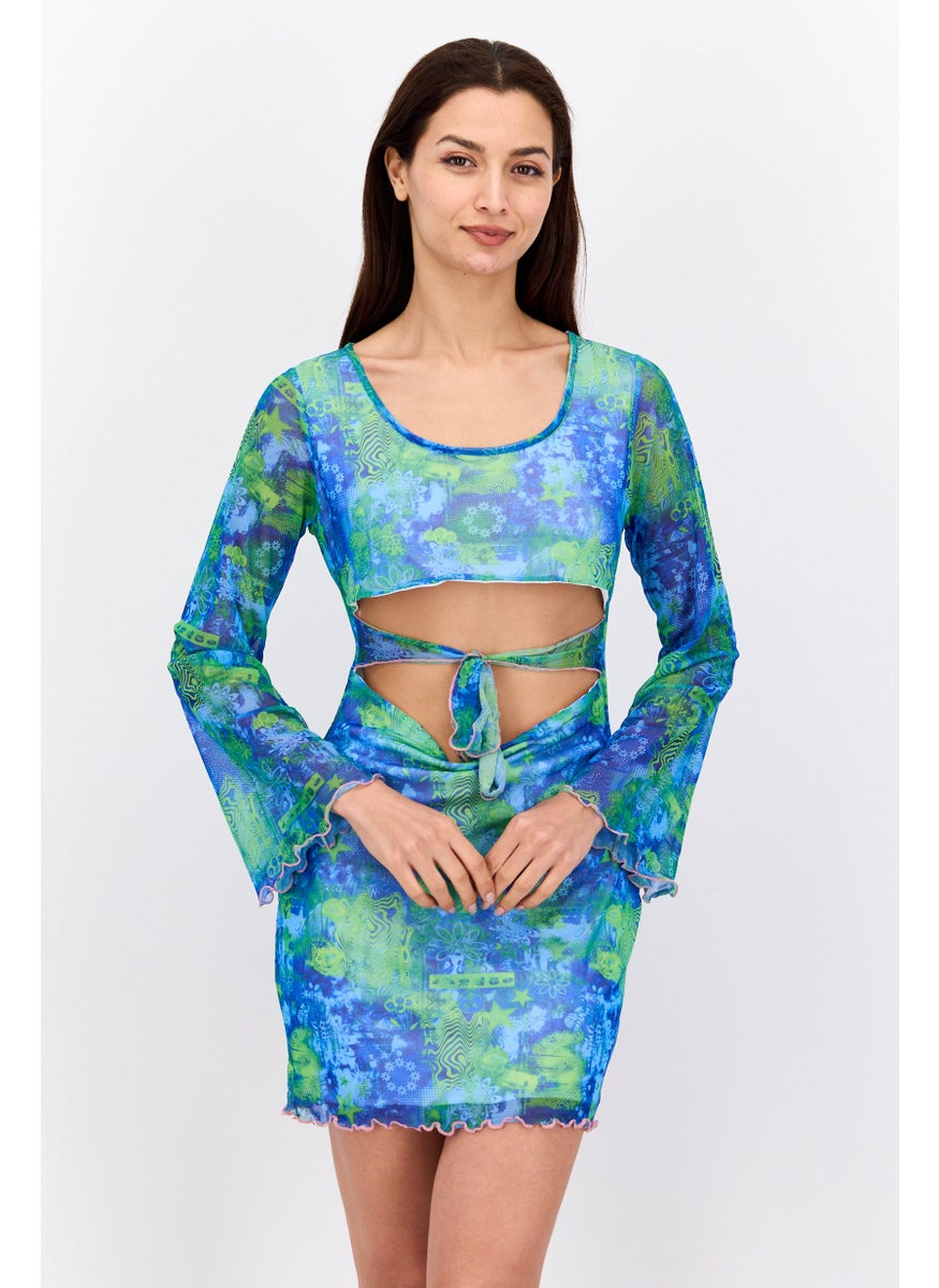 Daisy Street Women Allover Print Mini Dress, Green  - Image 1