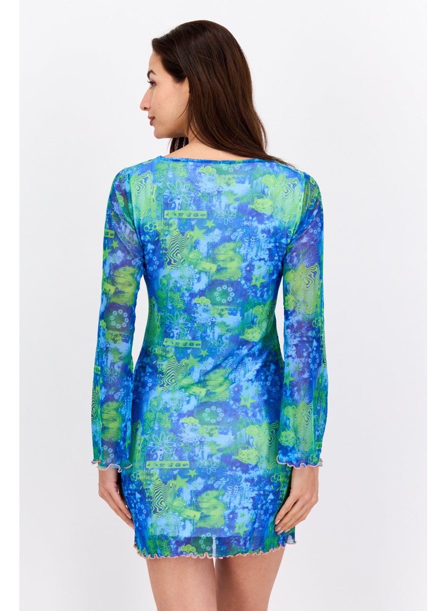 Daisy Street Women Allover Print Mini Dress, Green  - Image 3