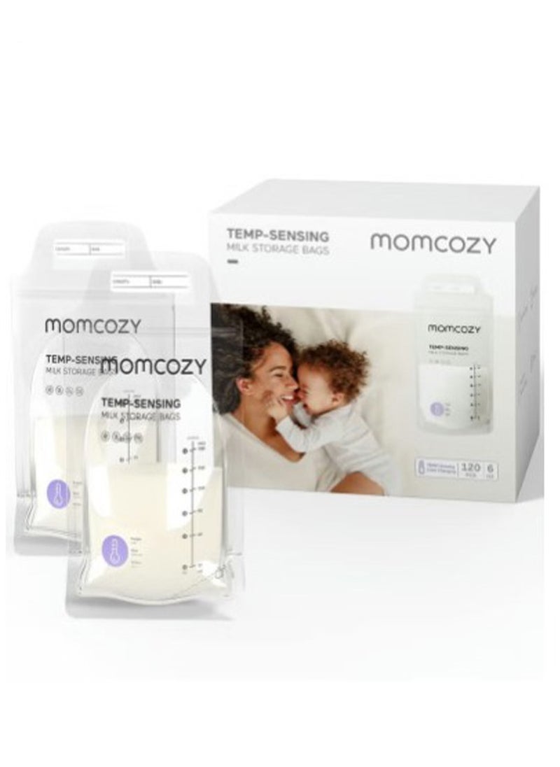Momcozy Breastmilk Storing Bags, Temp-Sensing Discoloration Milk Storing Bags for Breastfeeding, Disposable Milk Storage Bag with 6 Ounce Self Standing, No-Leak Milk Freezer Storage Pouches  - Image 1