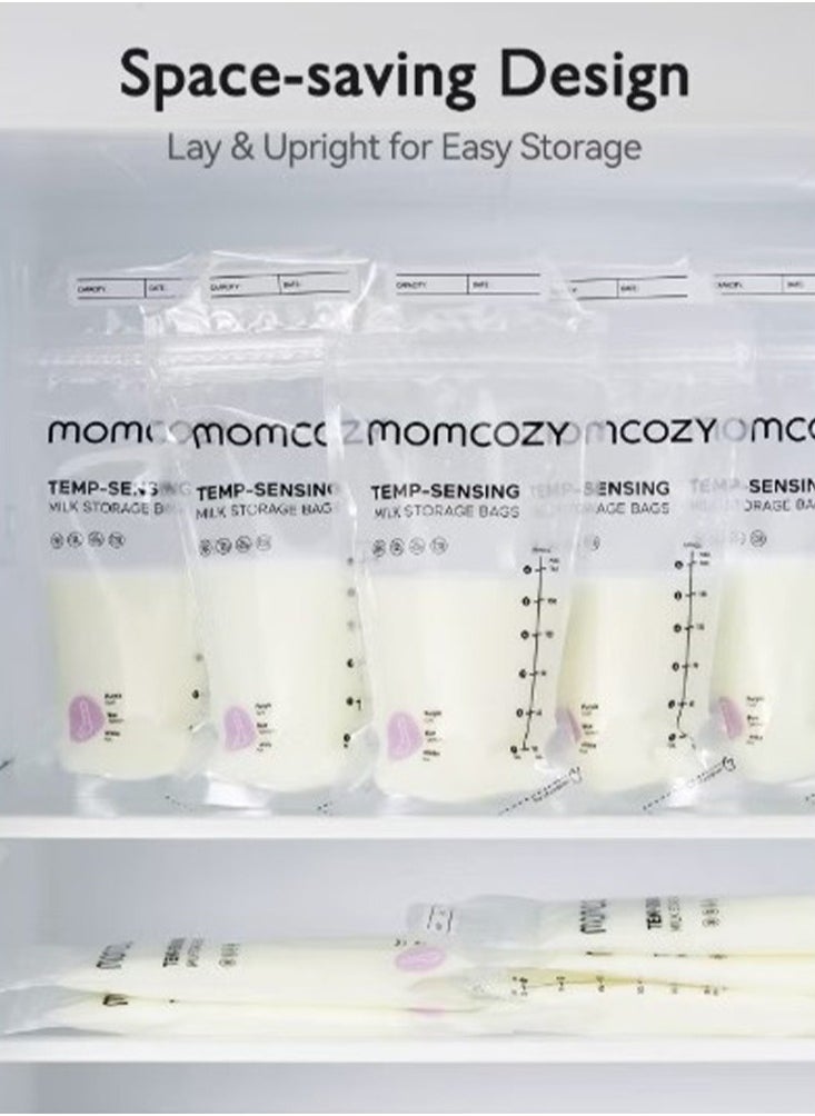 Momcozy Breastmilk Storing Bags, Temp-Sensing Discoloration Milk Storing Bags for Breastfeeding, Disposable Milk Storage Bag with 6 Ounce Self Standing, No-Leak Milk Freezer Storage Pouches  - Image 4