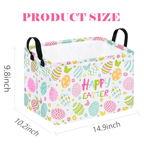 DUYIY Happy Easter Eggs Storage Basket Gift for Home Shelf Storage Basket Organizer Box Clothes Laundry Hamper Nursery Baskets Laundry Basket with Handles - Image 3