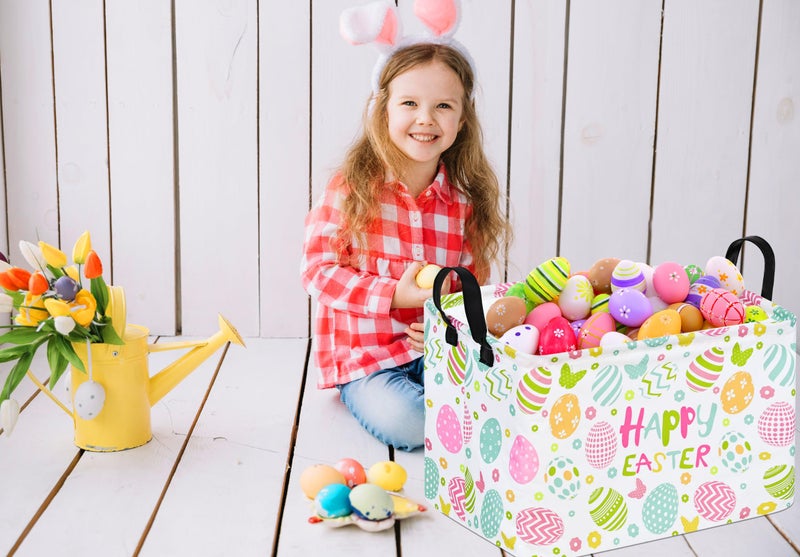 DUYIY Happy Easter Eggs Storage Basket Gift for Home Shelf Storage Basket Organizer Box Clothes Laundry Hamper Nursery Baskets Laundry Basket with Handles - Image 2