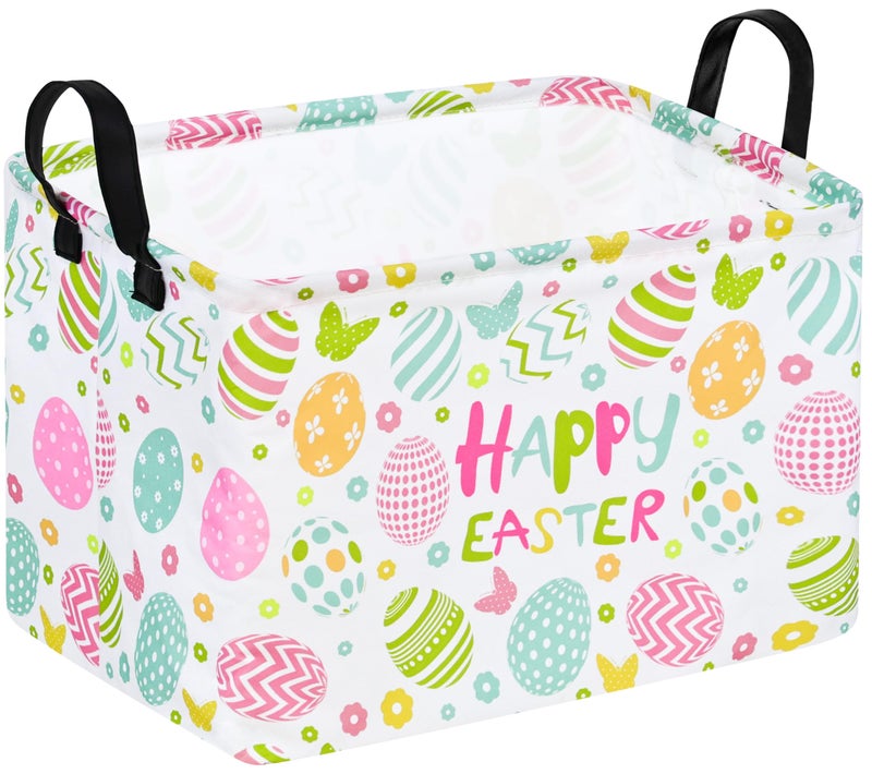 DUYIY Happy Easter Eggs Storage Basket Gift for Home Shelf Storage Basket Organizer Box Clothes Laundry Hamper Nursery Baskets Laundry Basket with Handles - Image 1