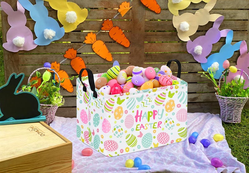 DUYIY Happy Easter Eggs Storage Basket Gift for Home Shelf Storage Basket Organizer Box Clothes Laundry Hamper Nursery Baskets Laundry Basket with Handles - Image 4