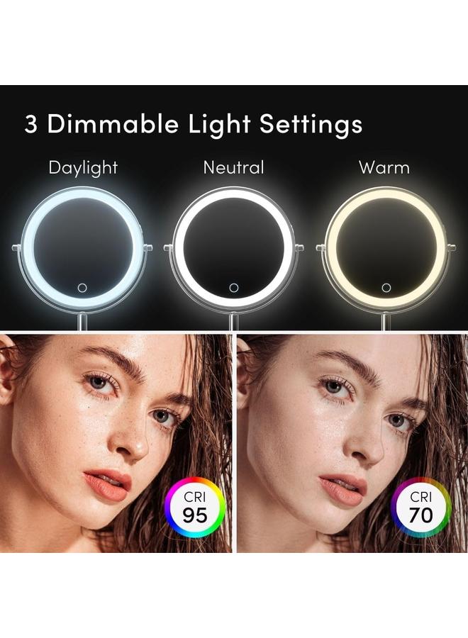 الأزرق جي دبليو مرآة مكياج بلوجو مضاءة 8 بوصة مع تكبير، 10X/1X - مرآة زينة LED قابلة لضبط الارتفاع، قابلة لإعادة الشحن، مزدوجة الجوانب مع ضوء وحامل، دوارة 360 درجة (هايلي) - Image 4