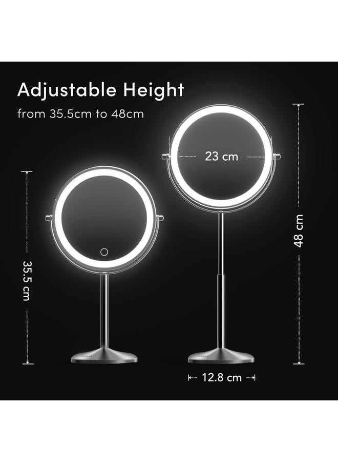 الأزرق جي دبليو مرآة مكياج بلوجو مضاءة 8 بوصة مع تكبير، 10X/1X - مرآة زينة LED قابلة لضبط الارتفاع، قابلة لإعادة الشحن، مزدوجة الجوانب مع ضوء وحامل، دوارة 360 درجة (هايلي) - Image 3