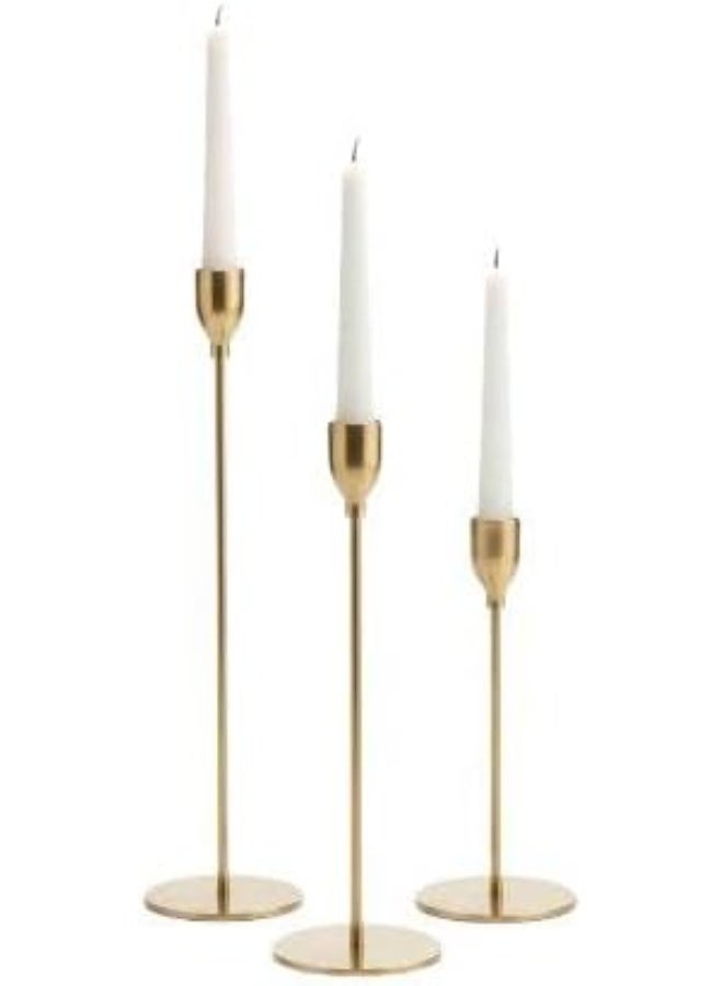 شمعدان معدني مذهب بتصميم أنيق، 3 قطع بأحجام مختلفة، مناسب للمنزل والمكتب - Image 1