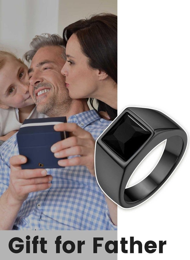KeyStyle Diamond Cut Black Stone Rings For Women, Stainless Steel Dark Onxy Pinky Ring Size 8 - Image 2