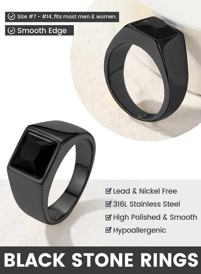 KeyStyle Diamond Cut Black Stone Rings For Women, Stainless Steel Dark Onxy Pinky Ring Size 8 - Image 4