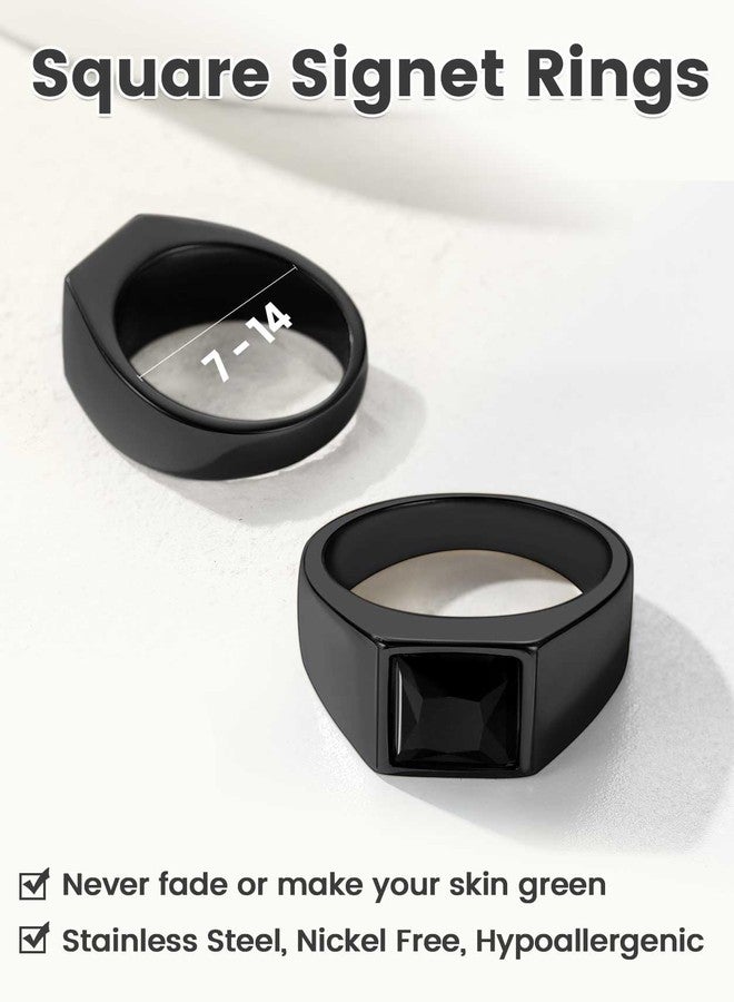 KeyStyle Diamond Cut Black Stone Rings For Women, Stainless Steel Dark Onxy Pinky Ring Size 8 - Image 5