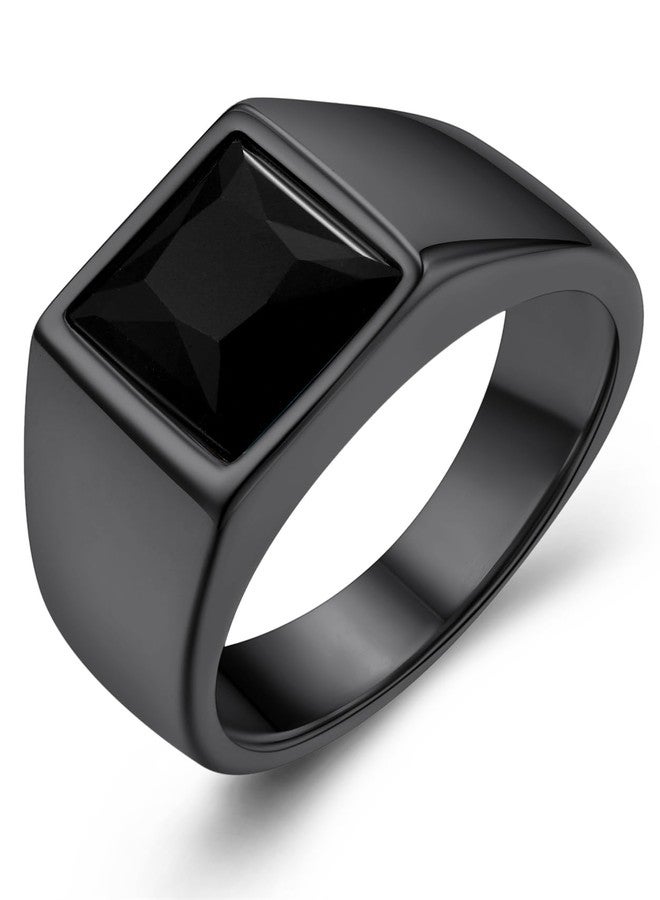 KeyStyle Diamond Cut Black Stone Rings For Women, Stainless Steel Dark Onxy Pinky Ring Size 8 - Image 1