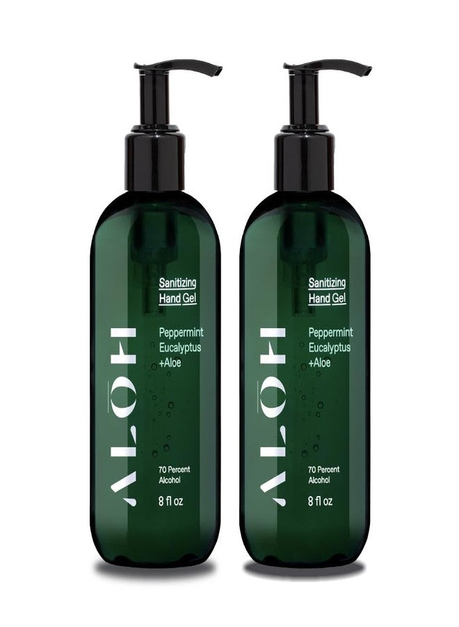alo ALŌH Sanitizing Hand Gel 2-pack | Peppermint Eucalyptus + Aloe | 70% Alcohol Hydrating Hand Sanitizer Gel with Essential Oil, for Kids & Adults | 8oz Bottle (Set of 2) - Image 1