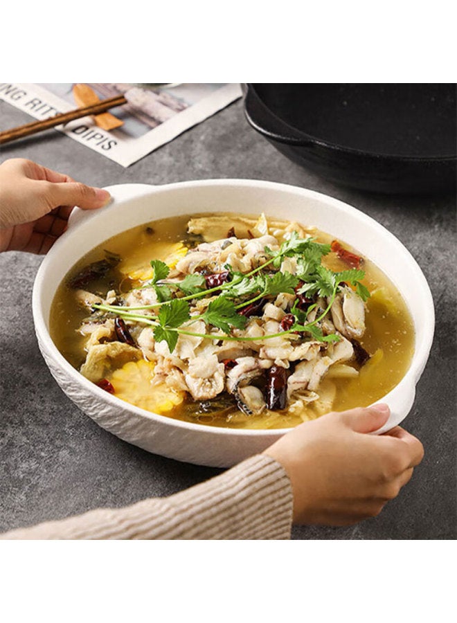 Canjiangjun Pickled Fish Soup Bowl, Large Ceramic Underglaze Colored Double-ear Embossed Soup Pot For Home Use, White, 12 Inches - Image 1