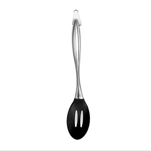 P-Plus International Stainless Steel Handle Silicone Slotted Serving Spoon, Nonstick Mixing Spoon, Heat Resistant up to 480°F. Silicone Kitchen Cooking Utensils Non-Stick Baking Tool Black Pack of 1 - Image 2