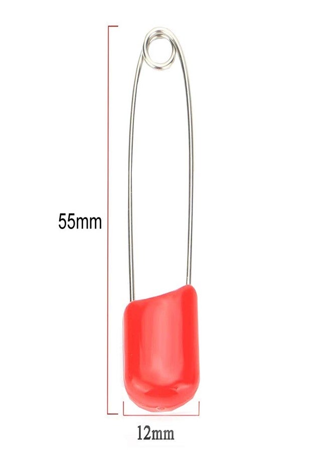 ARTCXC 1Box(100Pcs) 5Colors 55mm/ 2.2 Inch Safety Pins Plastic Head Stainless Steel Diaper Pins Safety Locking Cloth Diaper Nappy Pins - Image 4