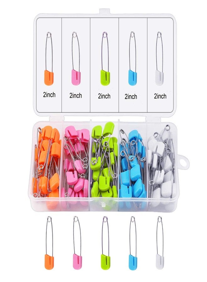 ARTCXC 1Box(100Pcs) 5Colors 55mm/ 2.2 Inch Safety Pins Plastic Head Stainless Steel Diaper Pins Safety Locking Cloth Diaper Nappy Pins - Image 1