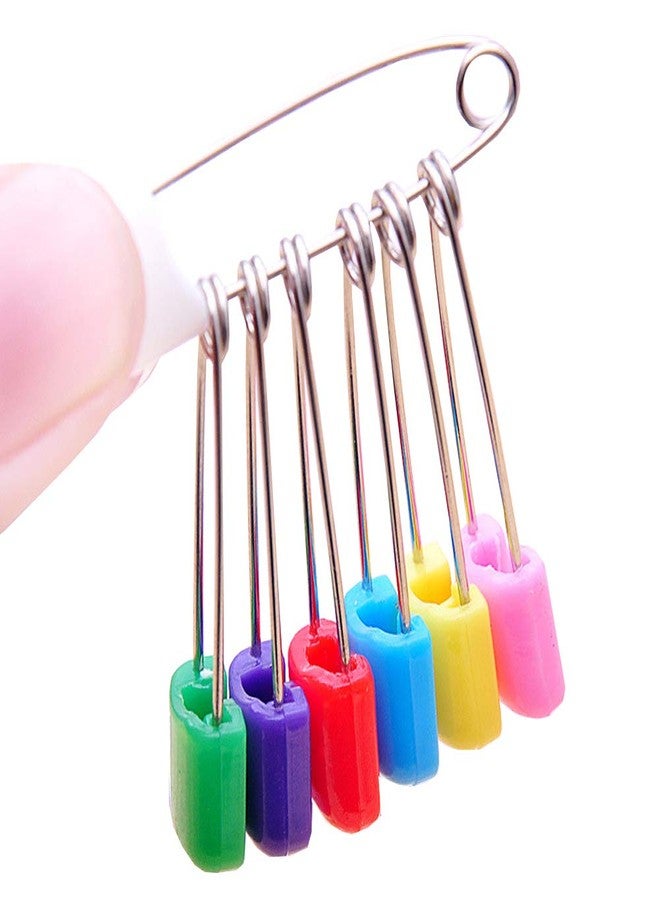 ARTCXC 1Box(100Pcs) 5Colors 55mm/ 2.2 Inch Safety Pins Plastic Head Stainless Steel Diaper Pins Safety Locking Cloth Diaper Nappy Pins - Image 2