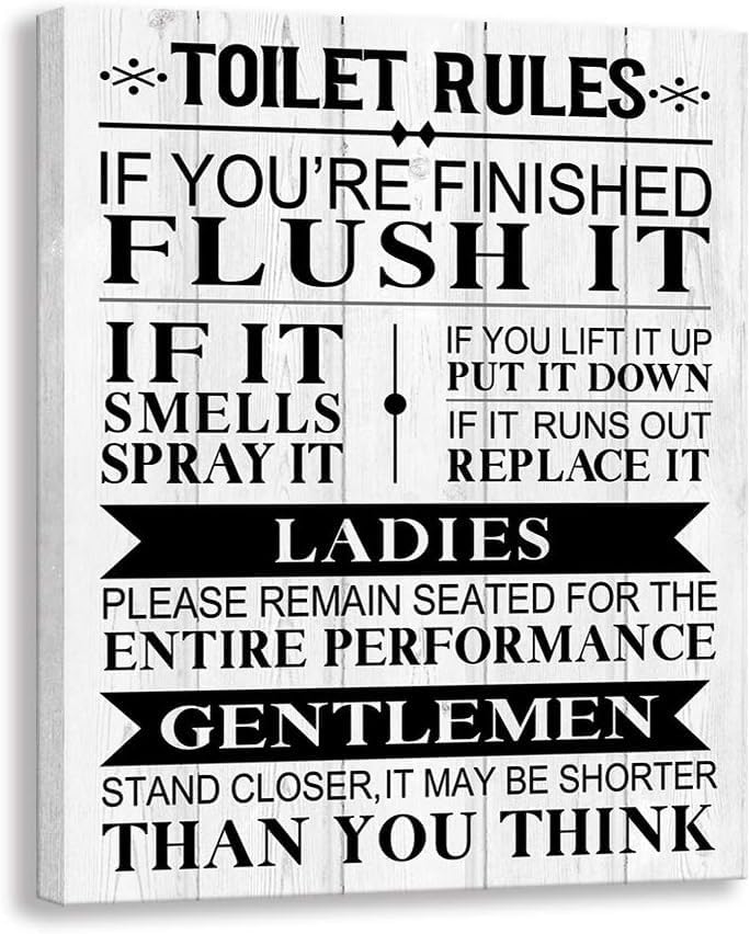 Al Raied ARS Funny Bathroom Wall Art Framed Canvas 12 x 15 Inch - Toilet Rules Decorative Sign Poster - Image 1
