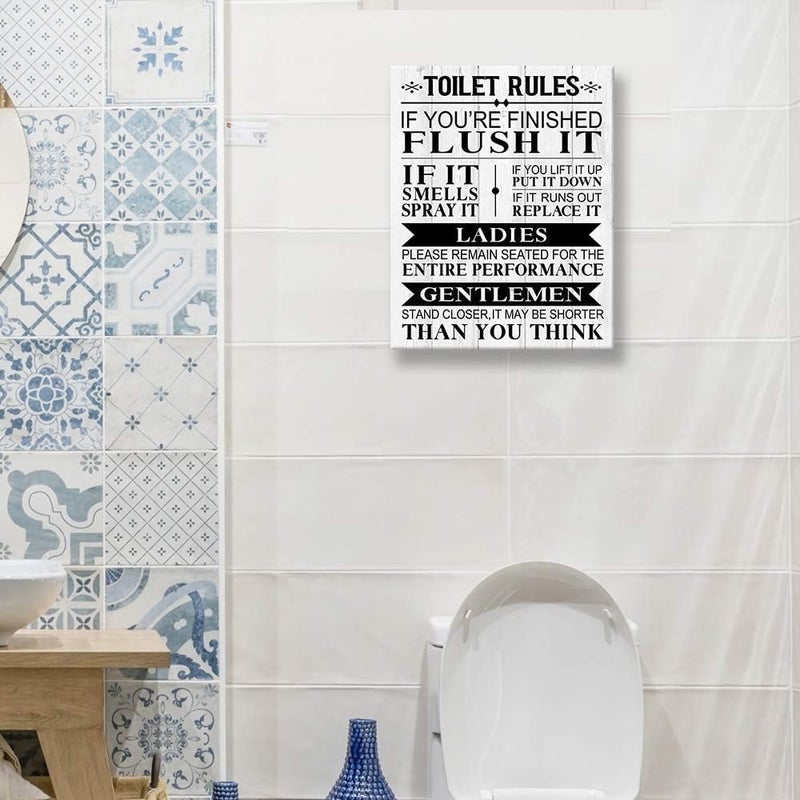 Al Raied ARS Funny Bathroom Wall Art Framed Canvas 12 x 15 Inch - Toilet Rules Decorative Sign Poster - Image 2