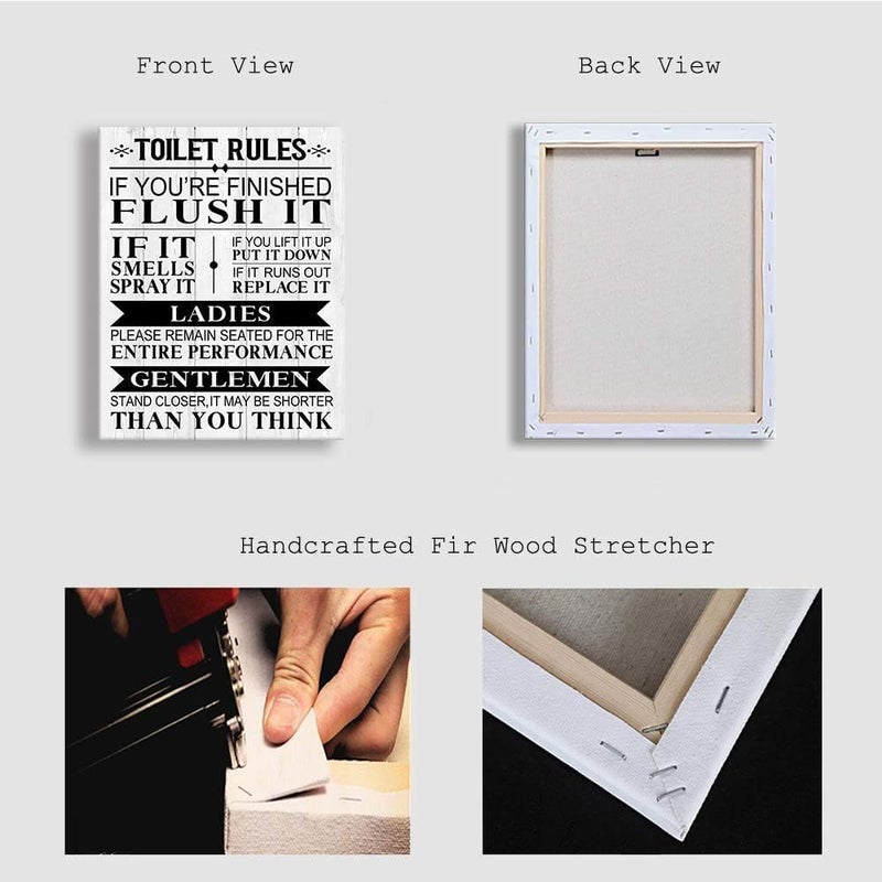 Al Raied ARS Funny Bathroom Wall Art Framed Canvas 12 x 15 Inch - Toilet Rules Decorative Sign Poster - Image 4