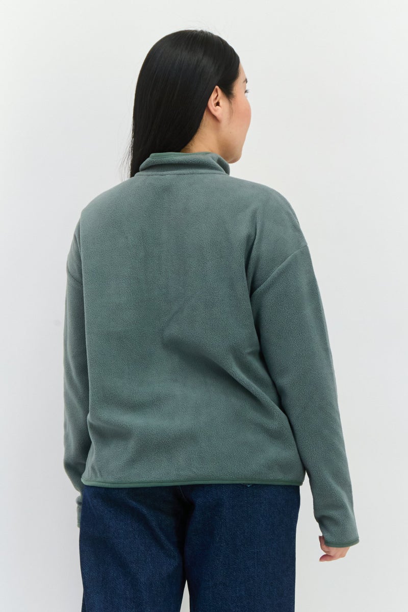 Bearpaw سويت شيرت كامل بسحاب بأكمام طويلة من القماش المنقوش للنساء، زيتوني - Image 4