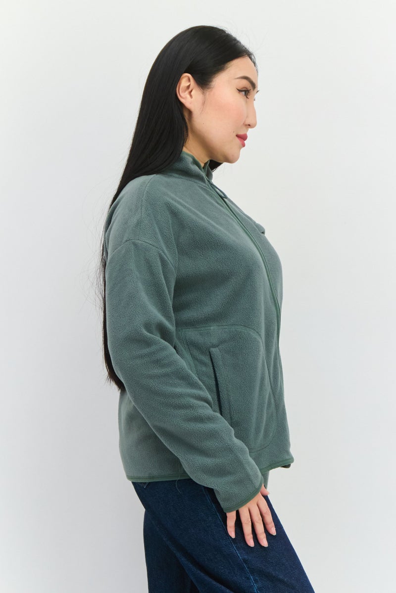 Bearpaw سويت شيرت كامل بسحاب بأكمام طويلة من القماش المنقوش للنساء، زيتوني - Image 2