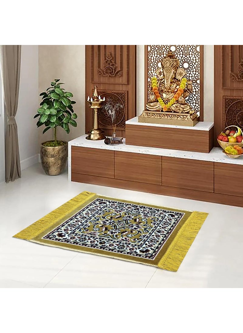 Status Contract STATUS Traditional CarpetPooja Mat Square Shape Mat for Home Temple Pooja Assan 18x18 inch Beige 