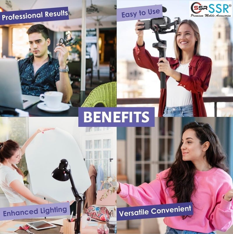 SSR طقم تصوير فيديو 6 في 1 لهواتف آيفون وأندرويد (مع حامل ثلاثي)، مصباح LED صغير + ميكروفون كارديويد + مشبك هاتف + حامل ثلاثي للبث المباشر، مكالمات الفيديو، تصوير الفيديو، يوتيوب، إنستغرام (T-6.1) - Image 4